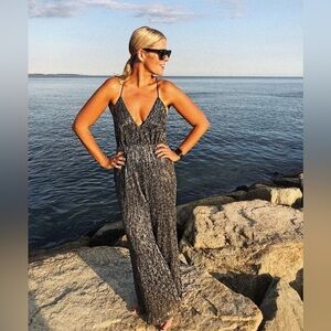 Halston Antique black and silver Jumpsuit size Large.